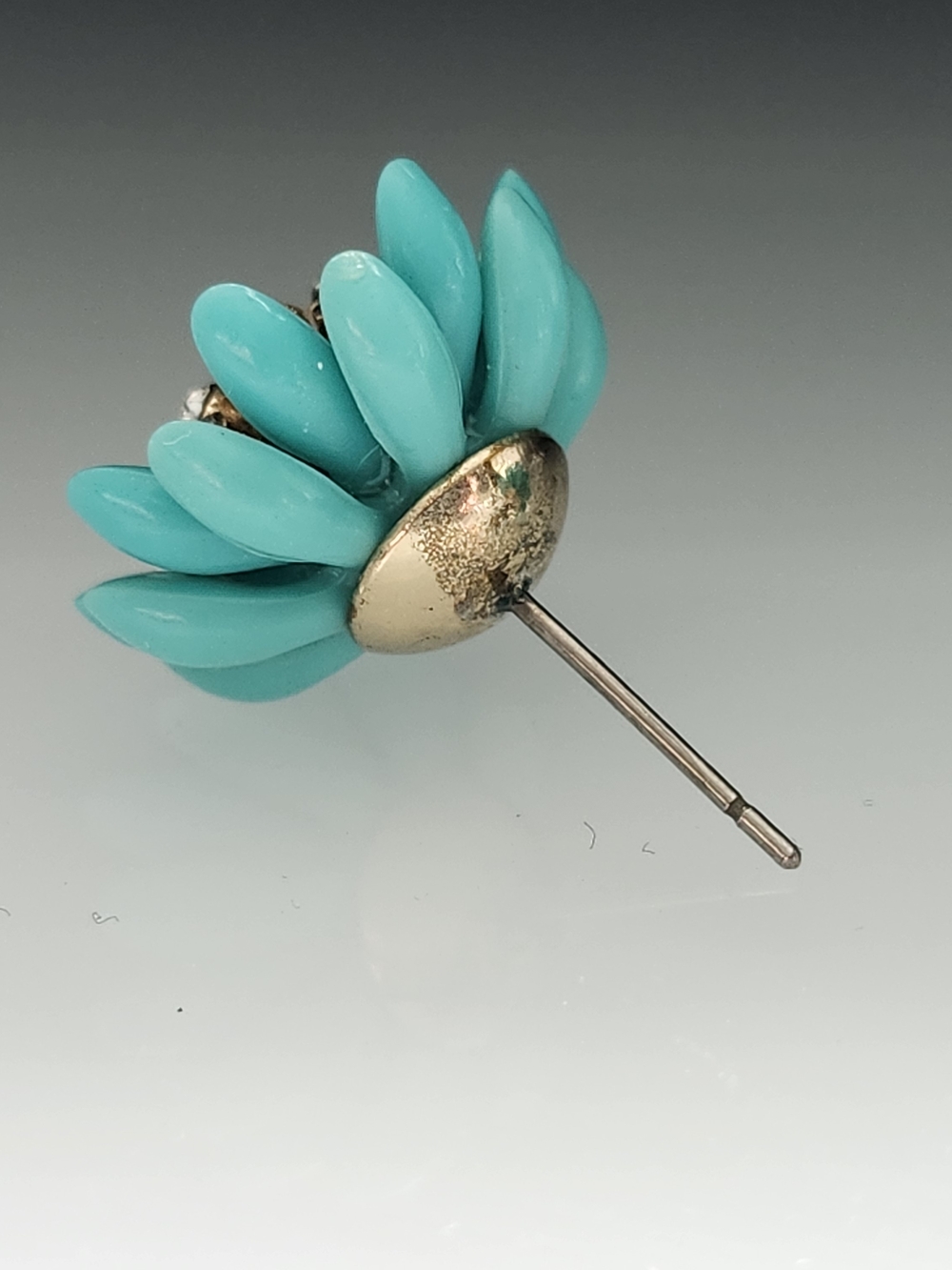 Teal Flower Earrings Turquoise Floral Pearl & Crystal Stud Earrings